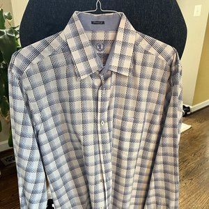 Bugatchi Mens XL White and Blue Classic Fit Buttondown
